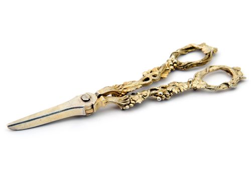ORNATE CAST SILVER GILT GRAPE SCISSORS WITH GRAPE AND VINE DECORATION - ADDITIONAL PHOTO 1