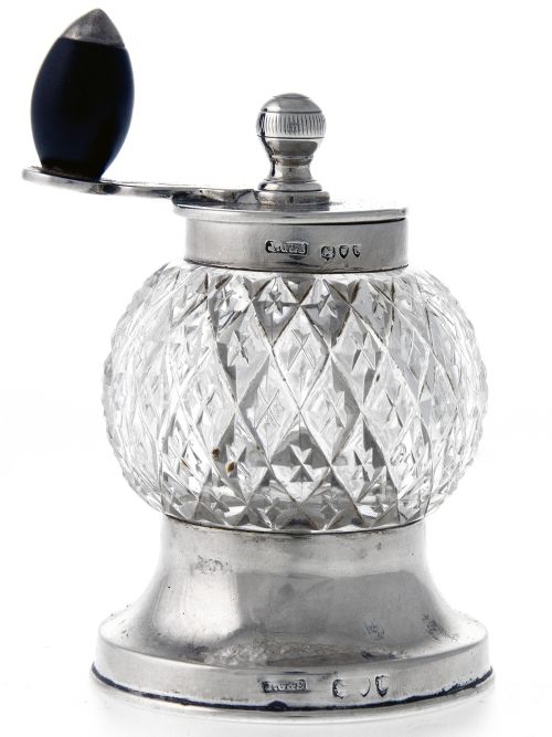 antique victorian silver and cut glass pepper mill - CATEGORY: ANTIQUE SILVER - DATED 1890