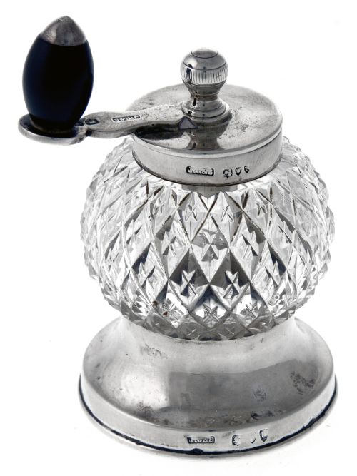 ANTIQUE VICTORIAN SILVER AND CUT GLASS PEPPER MILL - ADDITIONAL PHOTO 1