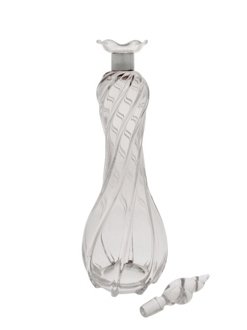 VICTORIAN SILVER NECK DECANTER WITH A RIBBED AND SPIRAL GLASS BODY - ADDITIONAL PHOTO 1