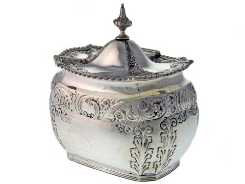 late victorian decorative antique silver tea caddy - CATEGORY: ANTIQUE SILVER - DATED 1890