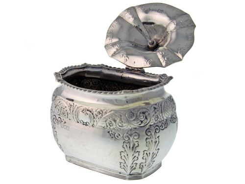 LATE VICTORIAN DECORATIVE ANTIQUE SILVER TEA CADDY - ADDITIONAL PHOTO 1