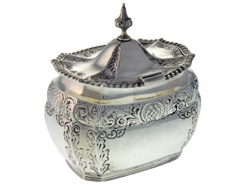 LATE VICTORIAN DECORATIVE ANTIQUE SILVER TEA CADDY - ADDITIONAL PHOTO 2