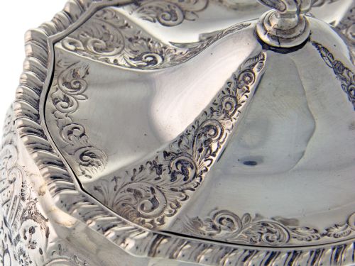 LATE VICTORIAN DECORATIVE ANTIQUE SILVER TEA CADDY - ADDITIONAL PHOTO 3