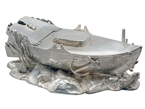 RARE BOAT SHAPED SILVER PLATE SPOON WARMER - ADDITIONAL PHOTO 2