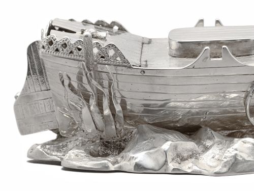 RARE BOAT SHAPED SILVER PLATE SPOON WARMER - ADDITIONAL PHOTO 3