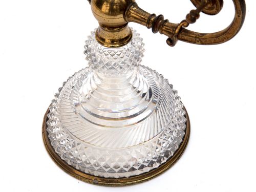 PAIR OF REGENCY STYLE CUT GLASS AND GILT THREE LIGHT CANDELABRA - ADDITIONAL PHOTO 2