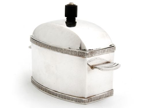 ART DECO STYLE SILVER PLATED BOX WITH TABBED HANDLES AND A DOMED LID - ADDITIONAL PHOTO 1