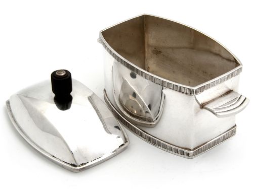 ART DECO STYLE SILVER PLATED BOX WITH TABBED HANDLES AND A DOMED LID - ADDITIONAL PHOTO 3