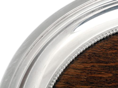 VICTORIAN OAK AND SILVER PLATE SALVER - ADDITIONAL PHOTO 1