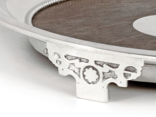 VICTORIAN OAK AND SILVER PLATE SALVER - ADDITIONAL PHOTO 2