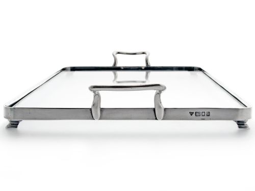 vintage silver and glass garrard co rectangular two handle tray - CATEGORY: ANTIQUE SILVER - DATED 1950