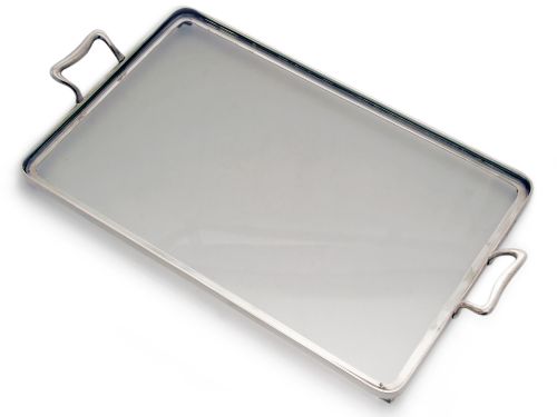 VINTAGE SILVER AND GLASS GARRARD CO RECTANGULAR TWO HANDLE TRAY - ADDITIONAL PHOTO 1