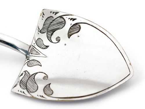 ANTIQUE BOXED SILVER PLATED GARDEN SPADE AND FORK SERVING SET - ADDITIONAL PHOTO 5