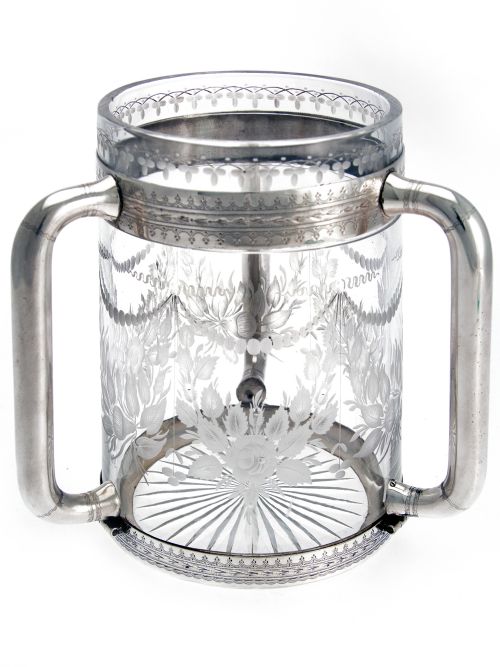 exceptional victorian silver plated and engraved glass loving cup - CATEGORY: ANTIQUE SILVER - DATED 1890