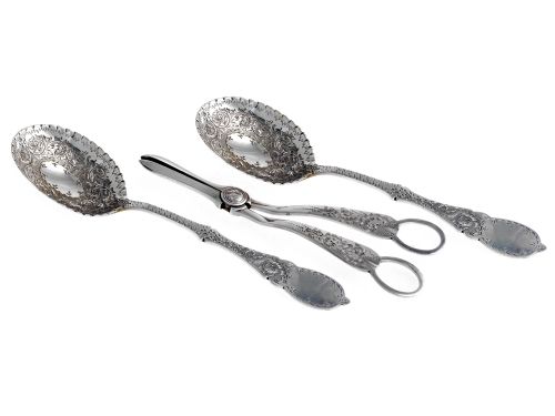 VICTORIAN BOXED SILVER PLATED FRUIT SET WITH SERVERS AND GRAPE SHEARS - ADDITIONAL PHOTO 1