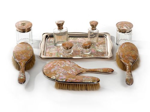 DECORATIVE 22 PIECE SILVER AND MOTHER OF PEARL DRESSING TABLE SET - ADDITIONAL PHOTO 3