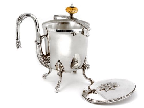 VICTORIAN SILVER PLATE ARGYLE WITH A SCREW DOWN IVORY FINIAL - ADDITIONAL PHOTO 1