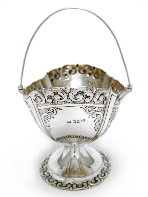 oval silver swing handle sugar basket by harry atkin - CATEGORY: ANTIQUE SILVER - DATED 1900