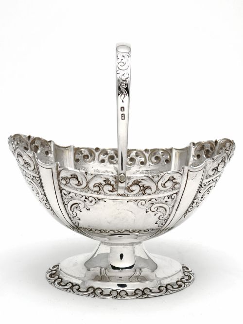 OVAL SILVER SWING HANDLE SUGAR BASKET BY HARRY ATKIN - ADDITIONAL PHOTO 1