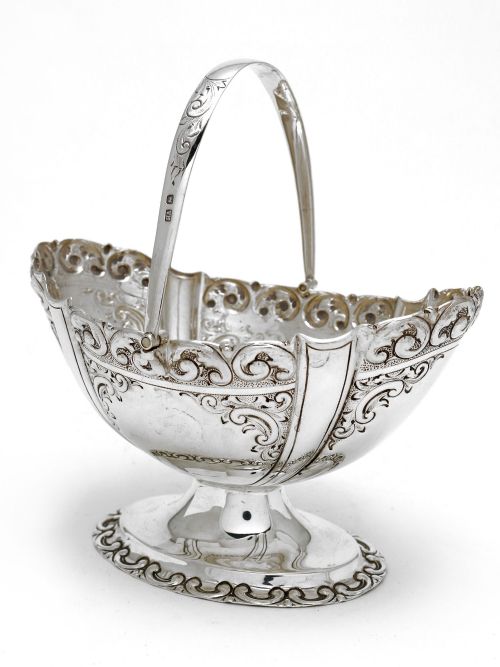 OVAL SILVER SWING HANDLE SUGAR BASKET BY HARRY ATKIN - ADDITIONAL PHOTO 5
