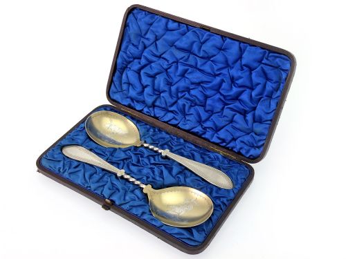 BOXED SILVER PLATED SERVING SPOONS ILLUSTRATED BY KATE GREENAWAY - ADDITIONAL PHOTO 1