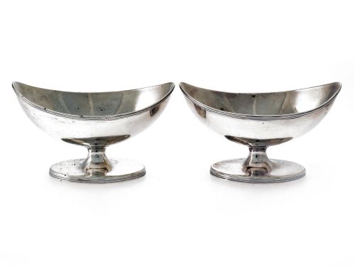 pair of george iii boat shaped antique silver salt cellars - CATEGORY: ANTIQUE SILVER - DATED 1750
