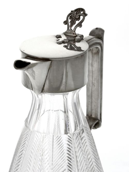 VICTORIAN PLAIN SILVER MOUNTED AND CUT GLASS CLARET JUG - ADDITIONAL PHOTO 2