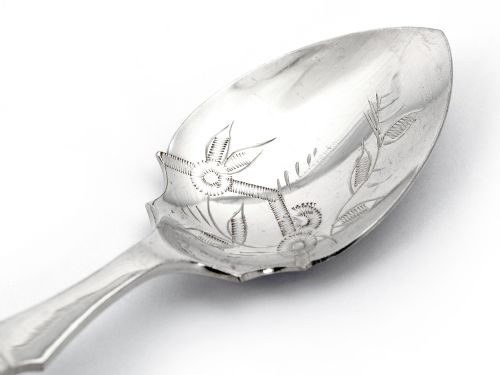 TWO PIECE ANTIQUE SILVER PLATE MOTHER OF PEARL JAM SPOONS - ADDITIONAL PHOTO 1
