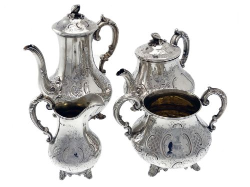 victorian baluster shaped four piece silver tea coffee service - CATEGORY: ANTIQUE SILVER - DATED 1850