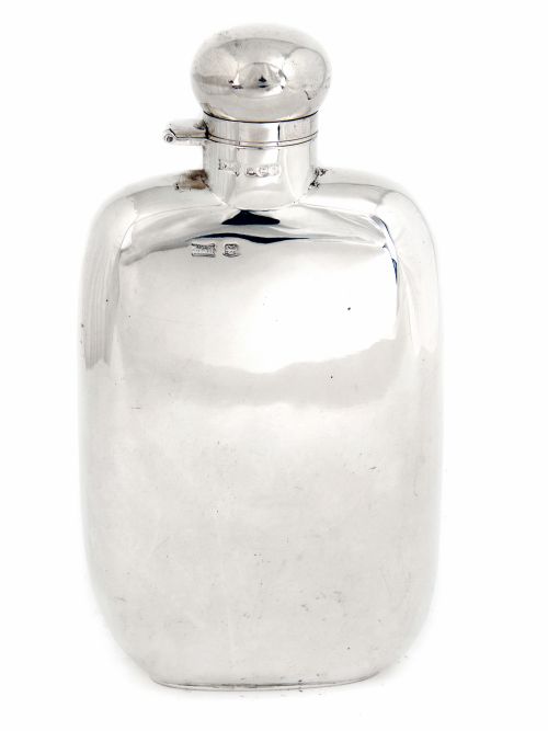 large silver half pint hip flask - CATEGORY: ANTIQUE SILVER - DATED 1920