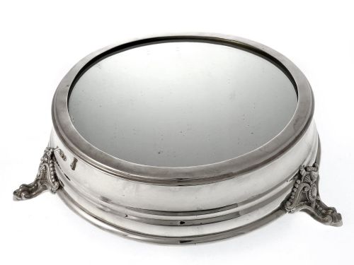 large antique silver plated mirror plateau cake stand - CATEGORY: ANTIQUE MISCELLANEOUS - DATED 1900