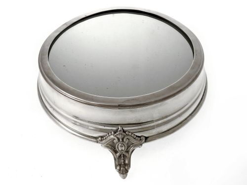 LARGE ANTIQUE SILVER PLATED MIRROR PLATEAU CAKE STAND - ADDITIONAL PHOTO 1