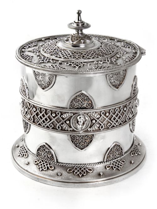 victorian filigree patterned silver plated biscuit barrel - CATEGORY: ANTIQUE SILVER - DATED 1890
