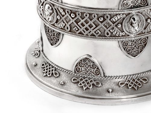 VICTORIAN FILIGREE PATTERNED SILVER PLATED BISCUIT BARREL - ADDITIONAL PHOTO 4
