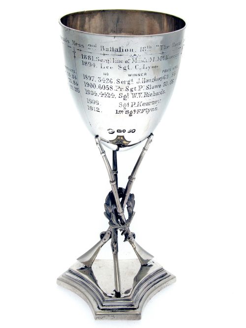VICTORIAN ROYAL IRISH REGIMENT SILVER RIFLE AND WREATH GOBLET - ADDITIONAL PHOTO 1