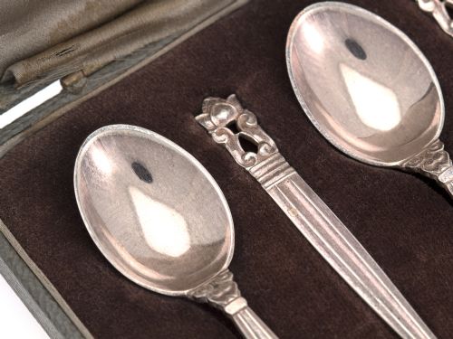 SET OF SIX BOXED GEORG JENSEN SILVER TEA SPOONS - ADDITIONAL PHOTO 1