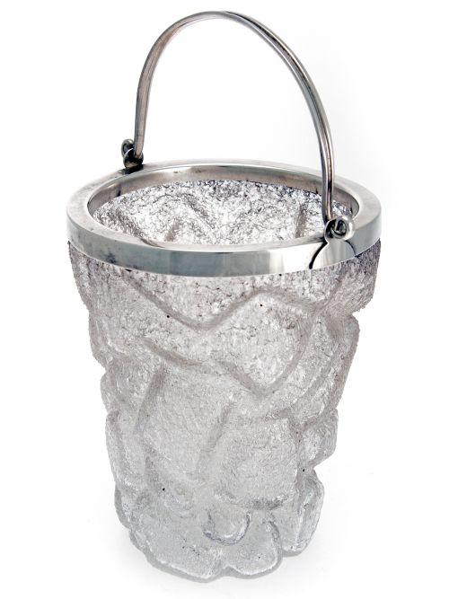 decorative silver plate and ice cube shaped glass ice pail - CATEGORY: ANTIQUE SILVER - DATED 1940