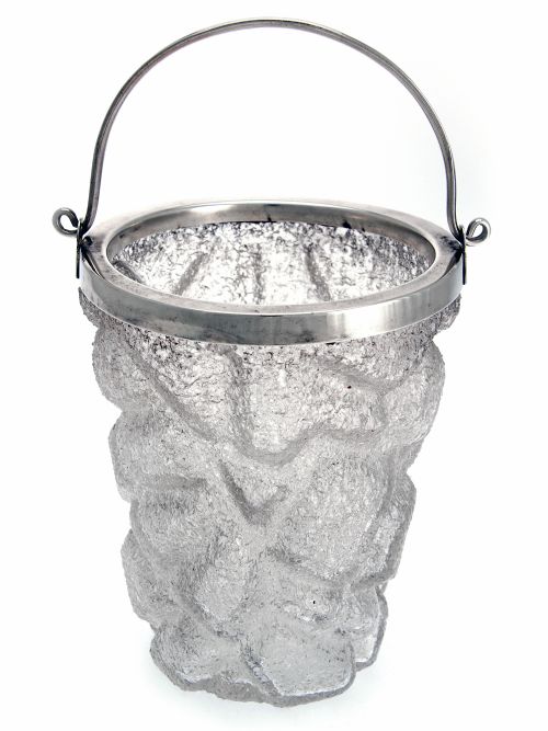 DECORATIVE SILVER PLATE AND ICE CUBE SHAPED GLASS ICE PAIL - ADDITIONAL PHOTO 1