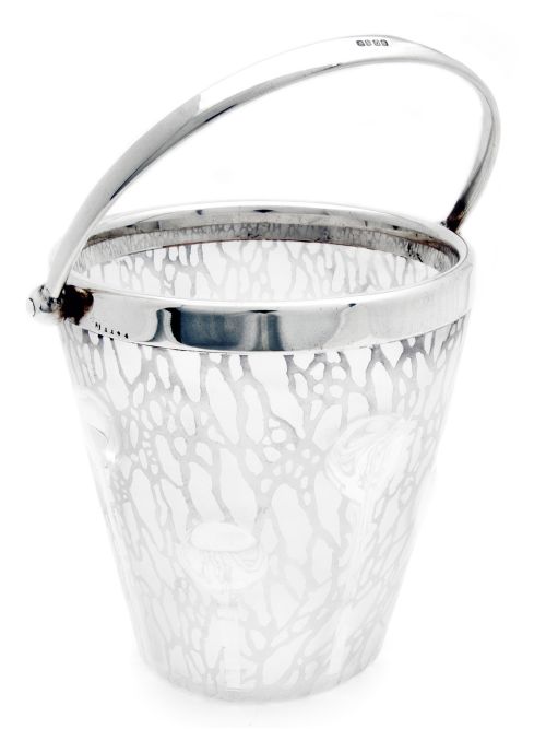 art nouveau style english silver plate and acid etched glass ice pail - CATEGORY: ANTIQUE SILVER - DATED 1900