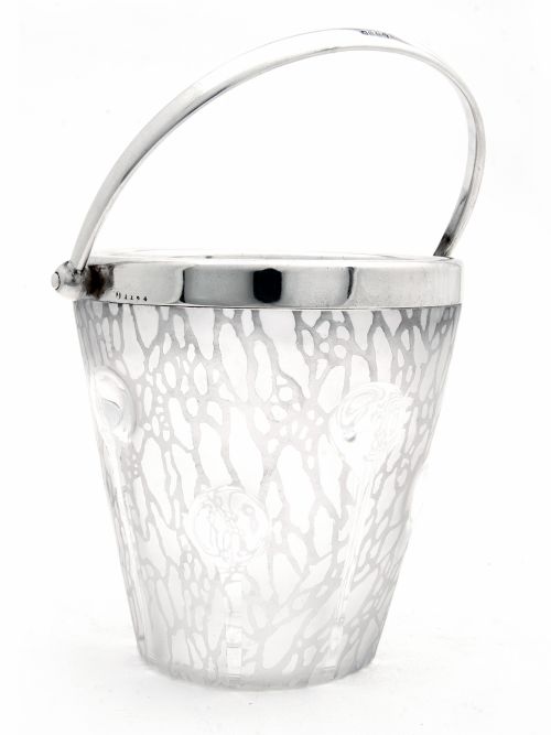 ART NOUVEAU STYLE ENGLISH SILVER PLATE AND ACID ETCHED GLASS ICE PAIL - ADDITIONAL PHOTO 1