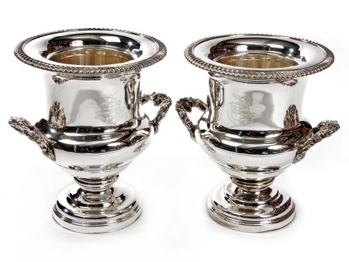 pair of old sheffield plate wine coolers with a gadroon border - CATEGORY: ANTIQUE SILVER - DATED 1800