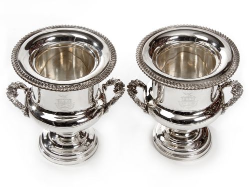 PAIR OF OLD SHEFFIELD PLATE WINE COOLERS WITH A GADROON BORDER - ADDITIONAL PHOTO 1