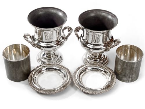 PAIR OF OLD SHEFFIELD PLATE WINE COOLERS WITH A GADROON BORDER - ADDITIONAL PHOTO 4