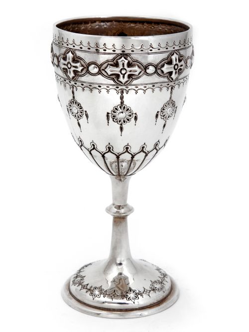 silver goblet by george unite with chased floral bowl decoration - CATEGORY: ANTIQUE SILVER - DATED 1870