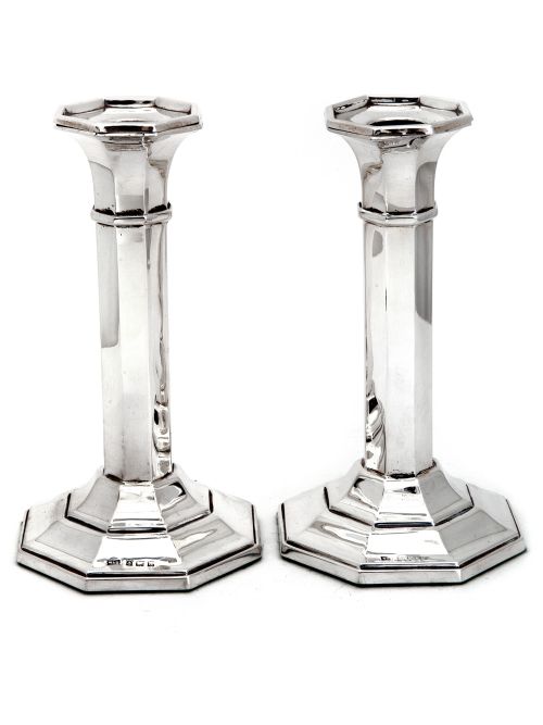 pair of antique silver octagonal candle sticks - CATEGORY: ANTIQUE SILVER - DATED 1910