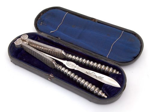 victorian lobster pick and crackers in their original box - CATEGORY: ANTIQUE SILVER - DATED 1890
