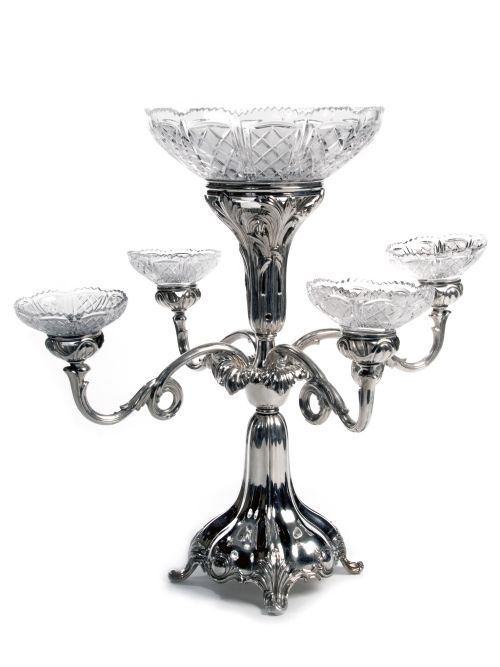 sheffield plate epergne with five cut glass bowls - CATEGORY: ANTIQUE SILVER - DATED 1800