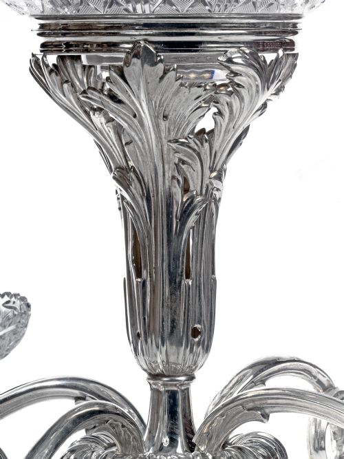 SHEFFIELD PLATE EPERGNE WITH FIVE CUT GLASS BOWLS - ADDITIONAL PHOTO 3