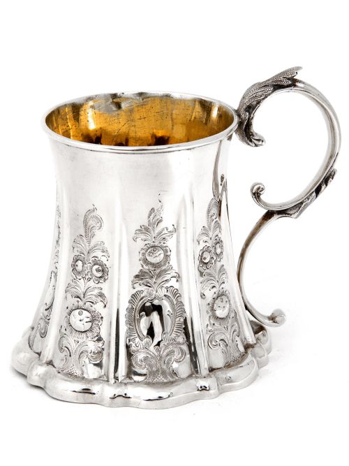 early victorian silver waisted cylindrical christening mug with gilt interior - CATEGORY: ANTIQUE SILVER - DATED 1850